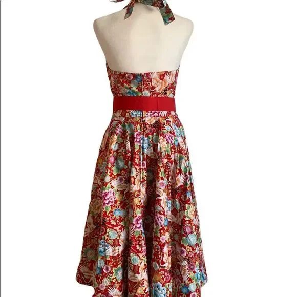 NEW Unique Vintage Red  Floral Halter Dress | Size M - Picture 10 of 16